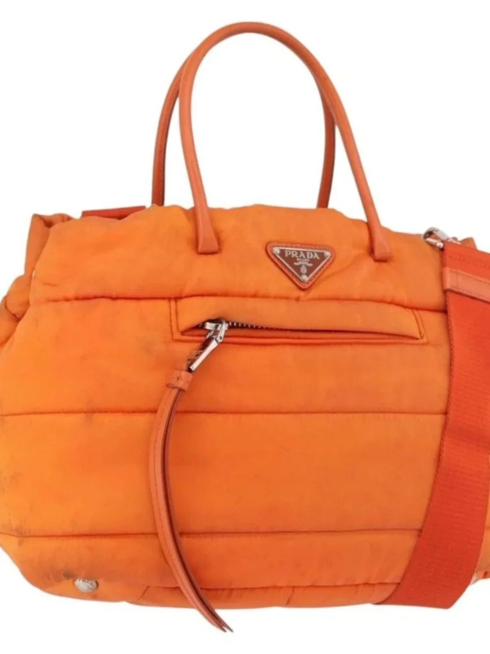 PRADA Hand Bag Nylon 2way Orange Silver Auth ka3919